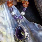 Amethyst with fresh water Pearls, Amber and Amethyst beads